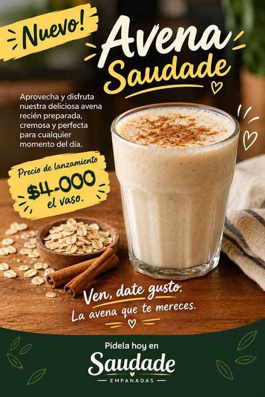 Avena Saudade recién preparada con canela y avena en hojuelas